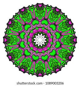 Floral Geometric Pattern with hand-drawing Mandala. Vector super illustration. For fabric, textile, bandana, scarf, print