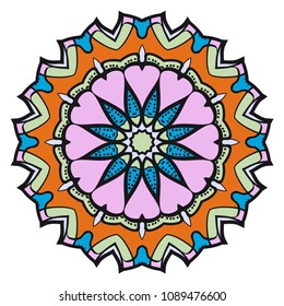 Floral Geometric Pattern with hand-drawing Mandala. Vector super illustration. For fabric, textile, bandana, scarg, print