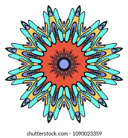 Floral Geometric Pattern with hand-drawing Mandala. Vector super illustration. For fabric, textile, bandana, scarg, print