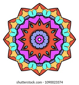 Floral Geometric Pattern with hand-drawing Mandala. Vector super illustration. For fabric, textile, bandana, scarg, print