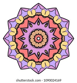 Floral Geometric Pattern with hand-drawing Mandala. Vector super illustration. For fabric, textile, bandana, scarg, print