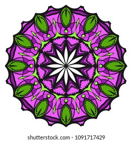Floral Geometric Pattern with hand-drawing Mandala. Vector super illustration. For fabric, textile, bandana, scarg, print