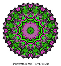 Floral Geometric Pattern with hand-drawing Mandala. Vector super illustration. For fabric, textile, bandana, scarg, print