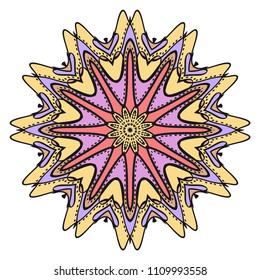 Floral Geometric Pattern with hand-drawing Mandala. Vector super illustration. For fabric, textile, bandana, scarg, print