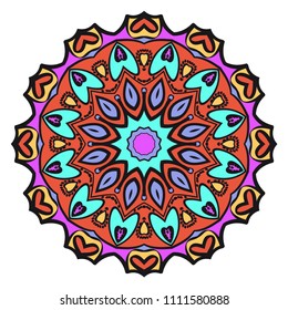 Floral Geometric Pattern with hand-drawing Mandala. Vector super illustration. For fabric, textile, bandana, scarg, print