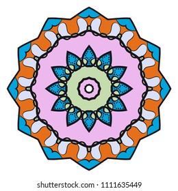 Floral Geometric Pattern with hand-drawing Mandala. Vector super illustration. For fabric, textile, bandana, scarg, print