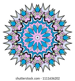 Floral Geometric Pattern with hand-drawing Mandala. Vector super illustration. For fabric, textile, bandana, scarg, print