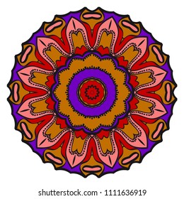 Floral Geometric Pattern with hand-drawing Mandala. Vector super illustration. For fabric, textile, bandana, scarg, print