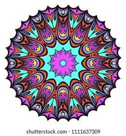 Floral Geometric Pattern with hand-drawing Mandala. Vector super illustration. For fabric, textile, bandana, scarg, print