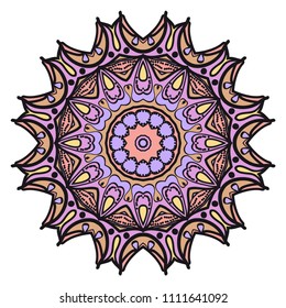 Floral Geometric Pattern with hand-drawing Mandala. Vector super illustration. For fabric, textile, bandana, scarg, print