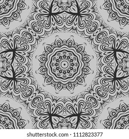 Floral Geometric Pattern with hand-drawing Mandala. Vector super illustration. For fabric, textile, bandana, scarg, ornament print
