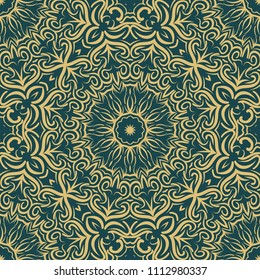 Floral Geometric Pattern with hand-drawing Mandala. Vector super illustration. For fabric, textile, bandana, scarg, ornament print