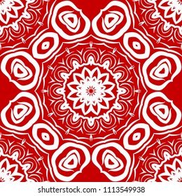 Floral Geometric Pattern with hand-drawing Mandala. Vector super illustration. For fabric, textile, bandana, scarg, ornament print