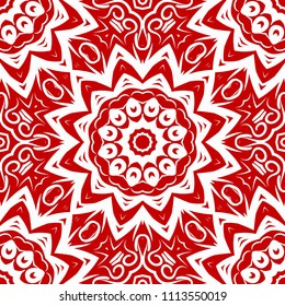 Floral Geometric Pattern with hand-drawing Mandala. Vector super illustration. For fabric, textile, bandana, scarg, ornament print