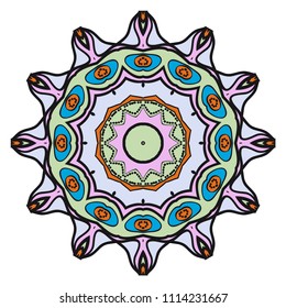 Floral Geometric Pattern with hand-drawing Mandala. Vector super illustration. For fabric, textile, bandana, scarg, print