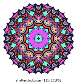 Floral Geometric Pattern with hand-drawing Mandala. Vector super illustration. For fabric, textile, bandana, scarg, print