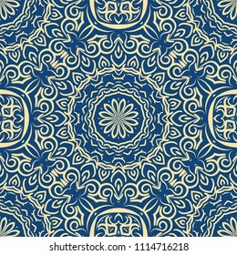 Floral Geometric Pattern with hand-drawing Mandala. Vector super illustration. For fabric, textile, bandana, scarg, transcendental print.