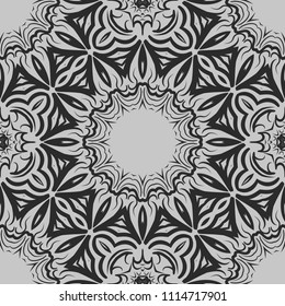 Floral Geometric Pattern with hand-drawing Mandala. Vector super illustration. For fabric, textile, bandana, scarg, transcendental print.