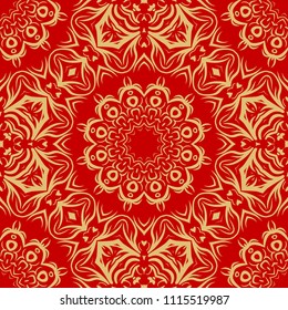 Floral Geometric Pattern with hand-drawing Mandala. Vector super illustration. For fabric, textile, bandana, scarg, colored print