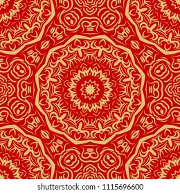Floral Geometric Pattern with hand-drawing Mandala. Vector super illustration. For fabric, textile, bandana, scarg, colored print