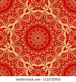 Floral Geometric Pattern with hand-drawing Mandala. Vector super illustration. For fabric, textile, bandana, scarg, colored print