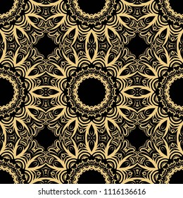Floral Geometric Pattern with hand-drawing Mandala. Vector illustration. For fabric, textile, bandana, scarg, religion print