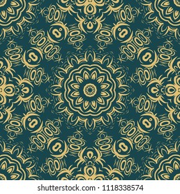Floral Geometric Pattern with hand-drawing Mandala. Vector super illustration. For fabric, textile, bandana, scarg, ornament print