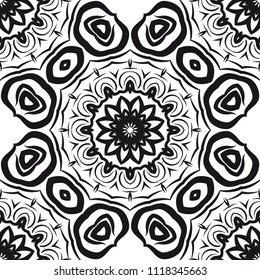 Floral Geometric Pattern with hand-drawing Mandala. Vector super illustration. For fabric, textile, bandana, scarg, transcendental print.
