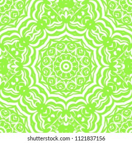 Floral Geometric Pattern with hand-drawing Mandala. Vector super illustration. For fabric, textile, bandana, scarg, transcendental print.