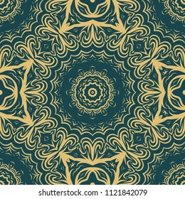 Floral Geometric Pattern with hand-drawing Mandala. Vector super illustration. For fabric, textile, bandana, scarg, transcendental print.