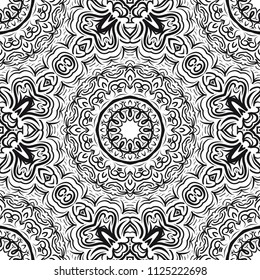 Floral Geometric Pattern with hand-drawing Mandala. Vector super illustration. For fabric, textile, bandana, scarg, ornament print