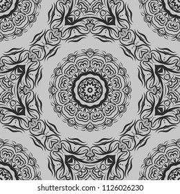 Floral Geometric Pattern with hand-drawing Mandala. Vector super illustration. For fabric, textile, bandana, scarg, ornament print