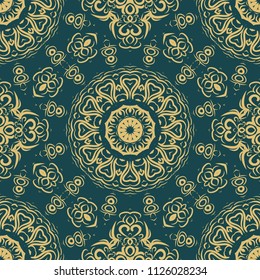 Floral Geometric Pattern with hand-drawing Mandala. Vector super illustration. For fabric, textile, bandana, scarg, ornament print