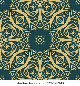 Floral Geometric Pattern with hand-drawing Mandala. Vector super illustration. For fabric, textile, bandana, scarg, ornament print