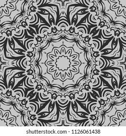 Floral Geometric Pattern with hand-drawing Mandala. Vector super illustration. For fabric, textile, bandana, scarg, ornament print