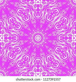 Floral Geometric Pattern with hand-drawing Mandala. Vector super illustration. For fabric, textile, bandana, scarg, transcendental print.
