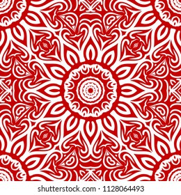 Floral Geometric Pattern with hand-drawing Mandala. Vector super illustration. For fabric, textile, bandana, scarg, colored print