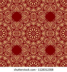 Floral Geometric Pattern with hand-drawing Mandala. Vector illustration. For fabric, textile, bandana, scarg, religion print