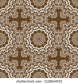 Floral Geometric Pattern with hand-drawing Mandala. Vector illustration. For fabric, textile, bandana, scarg, religion print