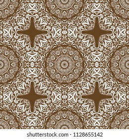 Floral Geometric Pattern with hand-drawing Mandala. Vector illustration. For fabric, textile, bandana, scarg, religion print