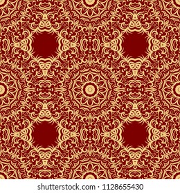 Floral Geometric Pattern with hand-drawing Mandala. Vector illustration. For fabric, textile, bandana, scarg, religion print