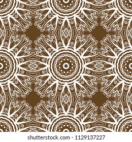 Floral Geometric Pattern with hand-drawing Mandala. Vector illustration. For fabric, textile, bandana, scarg, religion print