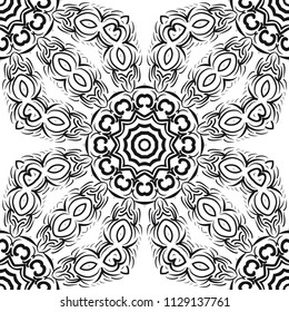 Floral Geometric Pattern with hand-drawing Mandala. Vector super illustration. For fabric, textile, bandana, scarg, transcendental print.