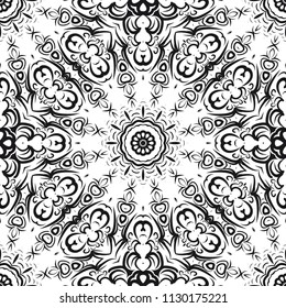 Floral Geometric Pattern with hand-drawing Mandala. Vector super illustration. For fabric, textile, bandana, scarg, transcendental print.