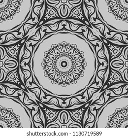 Floral Geometric Pattern with hand-drawing Mandala. Vector super illustration. For fabric, textile, bandana, scarg, ornament print