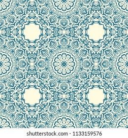Floral Geometric Pattern with hand-drawing Mandala. Vector super illustration. For fabric, textile, bandana, scarg, transcendental print.