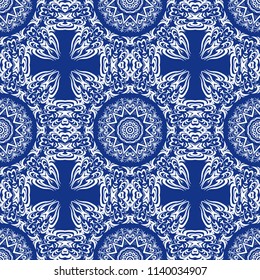 Floral Geometric Pattern with hand-drawing Mandala. Vector super illustration. For fabric, textile, bandana, scarg, transcendental print.