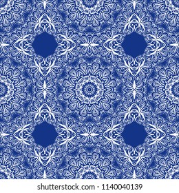 Floral Geometric Pattern with hand-drawing Mandala. Vector super illustration. For fabric, textile, bandana, scarg, transcendental print.