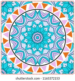 Floral Geometric Pattern with hand-drawing Mandala. illustration. For fabric, textile, bandana, scarg, print