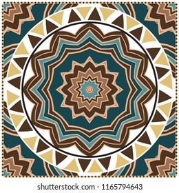 Floral Geometric Pattern with hand-drawing Mandala. illustration. For fabric, textile, bandana, pillowcarpet print